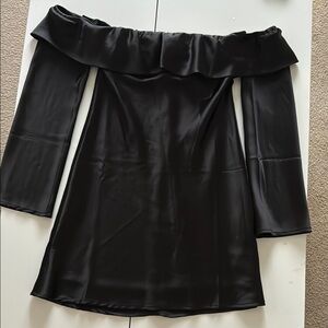 Forever 21 Black Off-Shoulder Long Sleeve Satin Dress